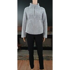 Old Navy Furry Sweater Pockets Women's SMALL Zip Up Mock Neck Casual Long Sleeve
